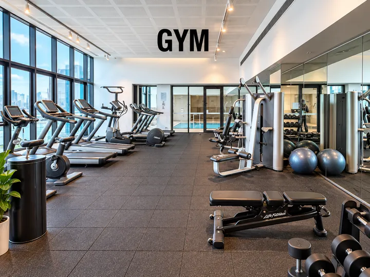 Shared gym with exercise equipment