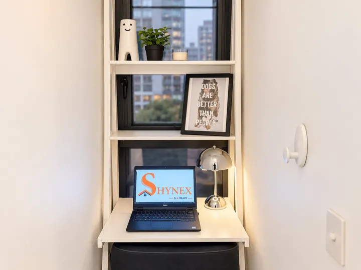 Workspace with Shynex laptop display