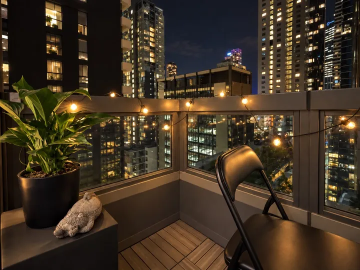 Balcony corner overlooking the skyline