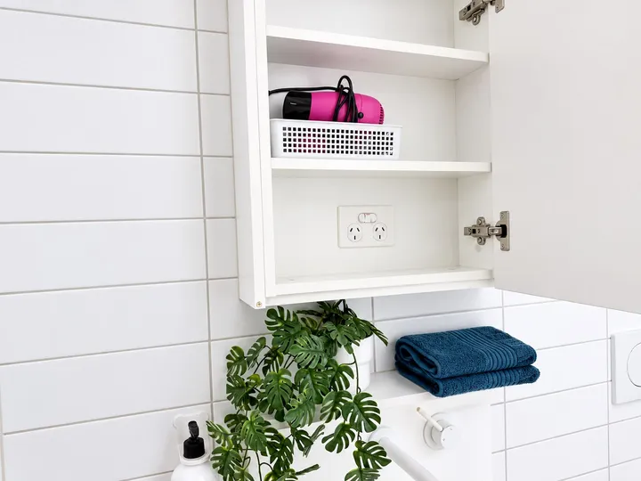 Bathroom storage with hair dryer