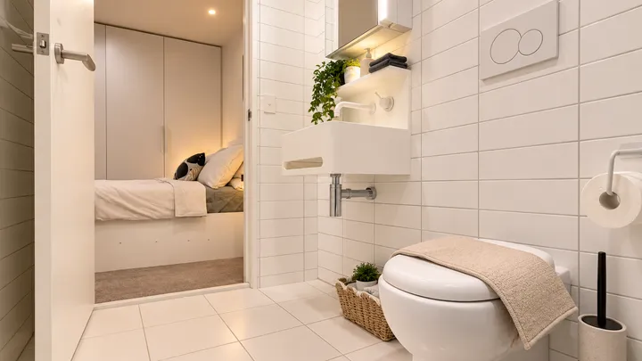 Bathroom looking towards the bedroom